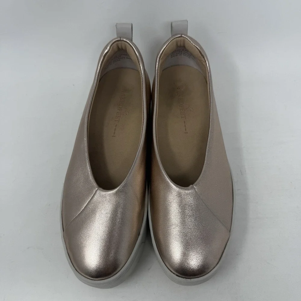 Naked Feet Regime Platform Lightweight Leather Womens‎ Shoes 6.5 Gold Metallic
